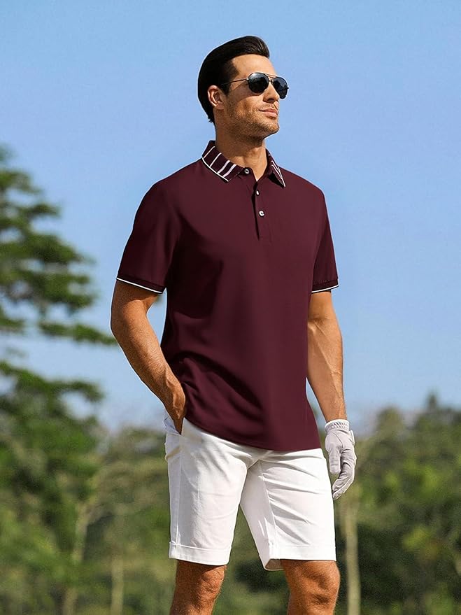 Alex Vando Mens Golf Shirts Moisture Wicking Quick-Dry Short Sleeve Fashion Designed Polo Shirts for Men