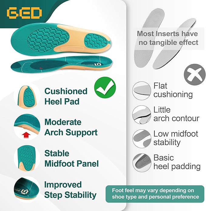 Golf Shoe Insoles for Women - GED Sports Insoles for Arch Support and Athletics - Lightweight, Elastic, Trim to Fit, Increase Stability, Balance, Precision Swings, Reduced Foot Fatigue (US 7-10.5)