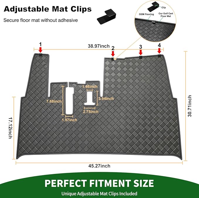 Golf Cart Floor Liner Mat 8mm Thick Rubber Full Coverage Fit for Yamaha Drive2 (2017-2025), QuieTech [2017-2025], Adventurer (2017-Up), UMAX Rally 4x4 Non-Slip Mats Replacement - Black Trim