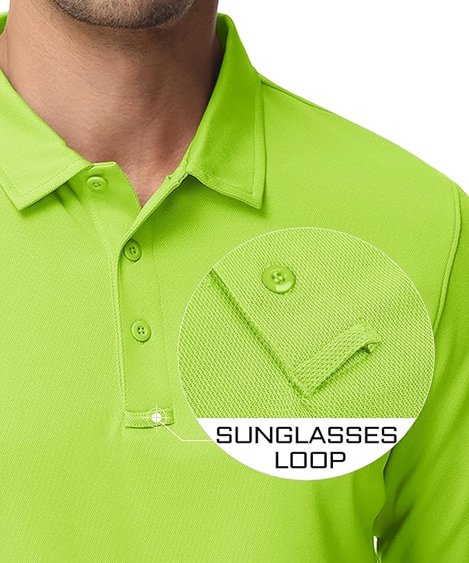 MAGCOMSEN Men's Polo Shirts 3 Button Quick Dry Performance Long Sleeve Tactical Shirts Pique Jersey Golf Shirt