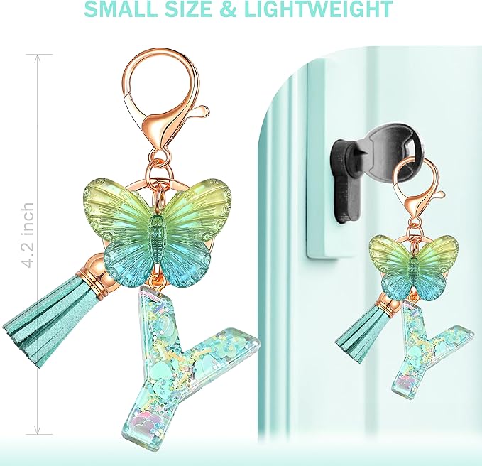 JINGUAZI Initial letter Keychains for Women Tassel Butterfly Pink Purple Cute Car Keychain for Wallet Backpack bag charm