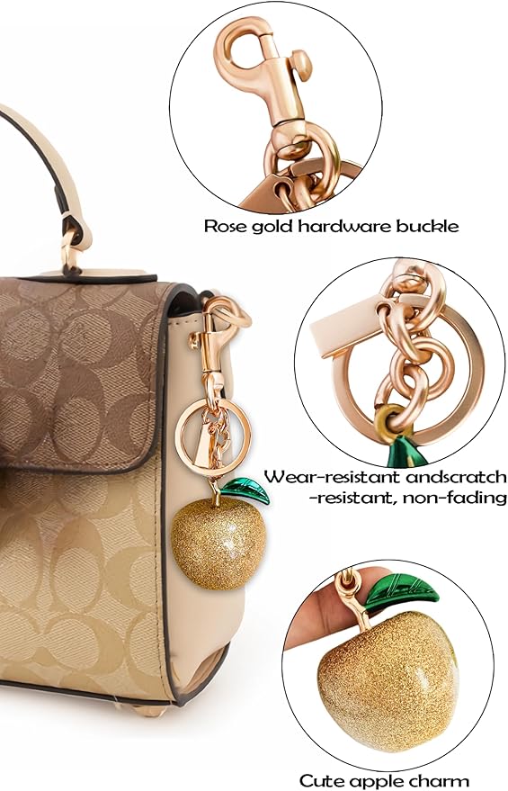 Cherry Bag Charm for Handbag, Big-Apple Strawberry Fruit Bag Charm Cherry Car Accessories KeyChain