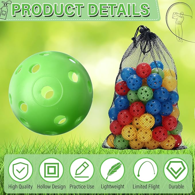 80 Pack Practice Golf Balls Limited Flight 42 mm Golf Training Airflow Hollow Plastic Ball for Women Men Indoor Outdoor Driving Range Swing Practice Home