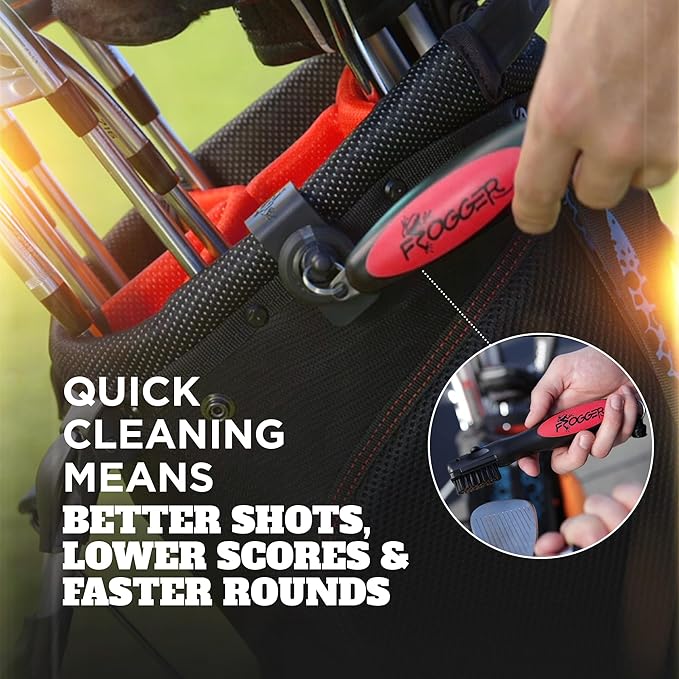 Frogger BrushPro Latch-It Golf Club Cleaner, Ergonomic Grip and Latch-it Magnet - Professional Golf Club Brush and Groove Cleaner for Golfers