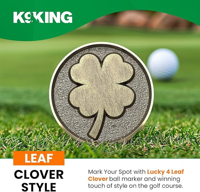 K9King Lucky 4 Leaf Clover Golf Ball Marker and Magnetic Golf Hat Clip | Putting Green Golf Accessories for Men and Women | Unique Shamrock Golf Balls Marker Gift | Ideal Gift Ideas