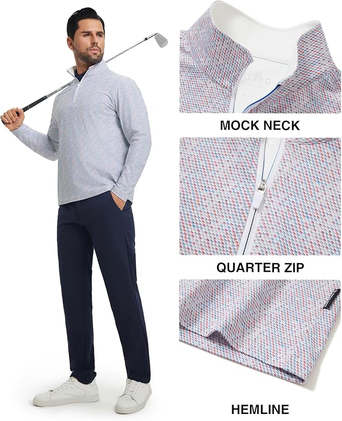 M MAELREG Quarter Zip Golf Pullover Men Dry Fit Long Sleeve Performance Wicking 1/4 Zip Full Print Pullover Mens Sweatshirt