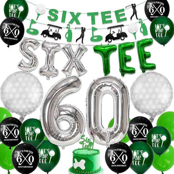 60th Birthday Decorations, Golf Themed 60th Birthday Party Decorations Gifts for Men Him with 60 Number Balloons Sixtee Banner Cake Topper