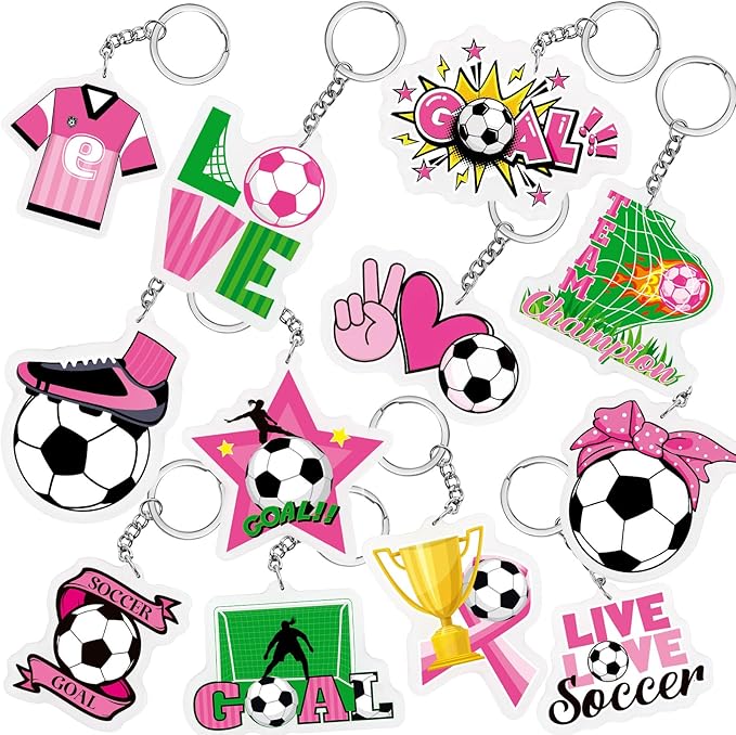 Batiyeer 36 Pack Pink Soccer Ball Keychains Bulk Party Favors Sports Ball Key Chains Funny Keyring Gifts for Women Men Birthday Supplies