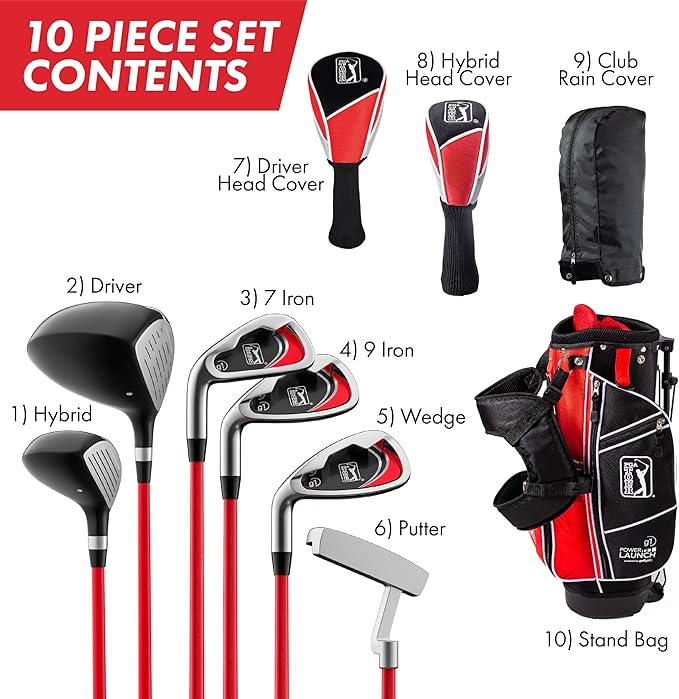 PGA Tour Youth Golf Club Set – Ages 3-5 (3’6”-4’1”) and 5-8 (4’1” - 4'8") Right and Left Handed Beginner Junior Golf Clubs with Lightweight Golf Bag, Mallet Putter, Driver by Golfgen