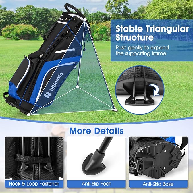 ULTIMATE 14-Way Golf Stand Bag, Portable Golf Bag w/ 6 Pockets,Cooler Bag & Waterproof Valuable Pocket, Rain Hood, Ergonomic Dual Strap System & Carrying Handles, 5 LBS Lightweight for Adults