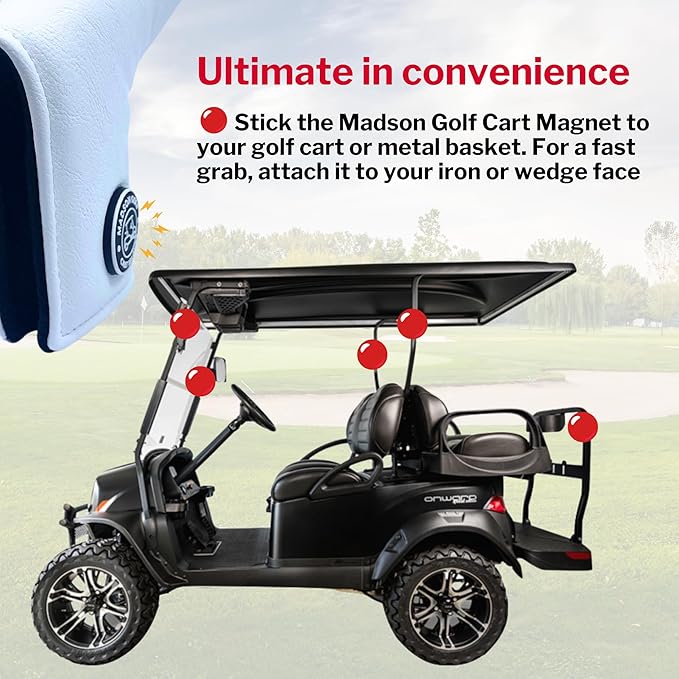 Classic Blade and Mallet Putter Headcovers with Madson Golf Cart Magnet for Secure Positioning and Quick Access, Protective PU Leather Head Covers, Magnetic Golf Accessories