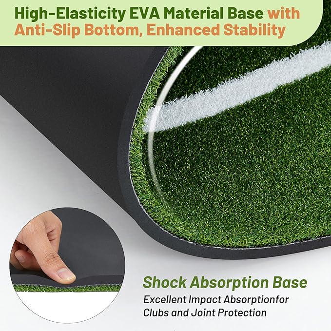 Dual Turf Golf Mat 5 * 4FT,Golf Hitting Mats Practice Outdoor/Indoor for Training Chipping Driving Swing with Standing Guide-Line & Swing Path Line,High-Density Artificial Turf Matt