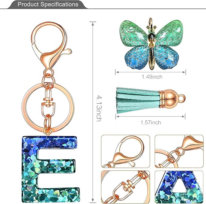 JINGUAZI Initial letter Keychains for Women Tassel Butterfly Pink Purple Cute Car Keychain for Wallet Backpack bag charm