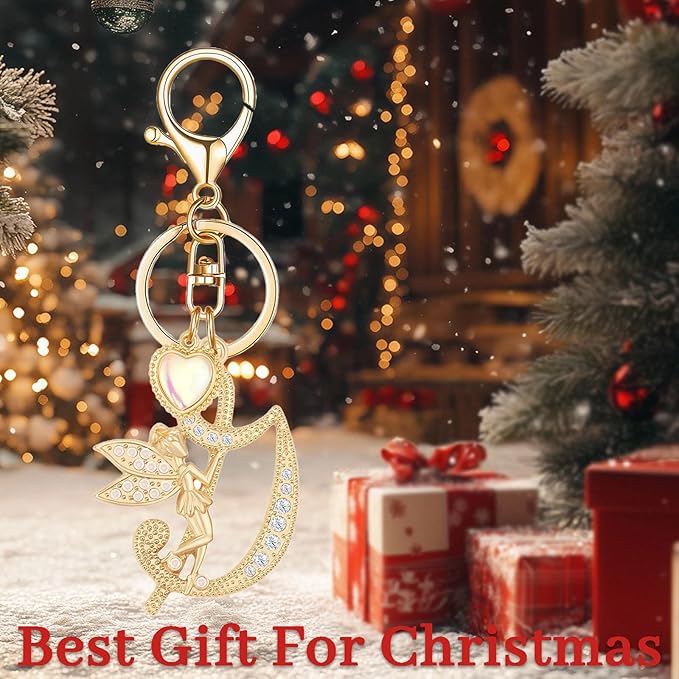 Gold Plated Alphabet Initial Letter Keyring Keychain for Women Girls Crystal Key Chains for Wallet Backpack Bag Charm