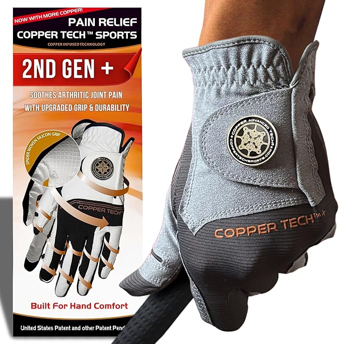 Copper Tech Golf Gloves Men Right Handed Golfer or Left Handed Golfer (2nd Gen) | Copper Compression Joint Support Golf Glove