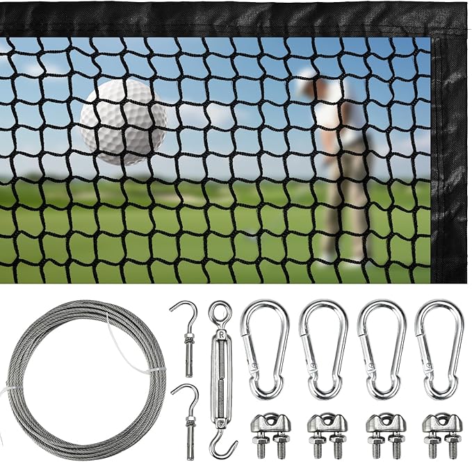 Golf Net,Golf Practice Net with 33 ft Steel Wire Rope and Hanging Kit, Heavy Duty Golf Hitting Net, Also as Hockey Net and Chipping Net - 7ft,10ft, 15ft, 25ft, 30ft, 40ft