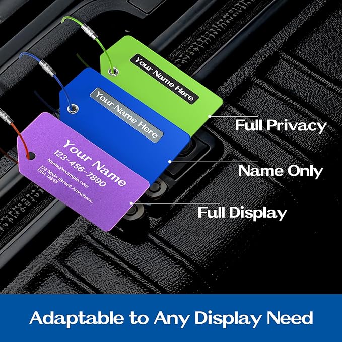 Personalized Luggage Tags for Suitcases, Custom Metal Luggage Tag for Bag with Silicone Sleeves, Durable Travel Tags, Laser Engrave Name Text, Gift for Travelers, 3.5x2 Inches (Black)