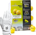 Men’s Golf Glove + 24 Yellow Almost Golf Practice Balls + Poker Chip Ball Marker – Cabretta Leather Glove + Practice Golf Balls