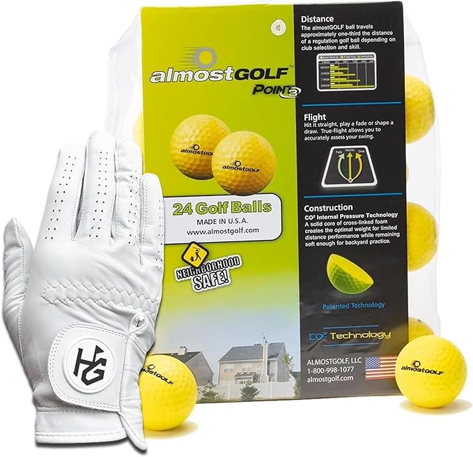 Men’s Golf Glove + 24 Yellow Almost Golf Practice Balls + Poker Chip Ball Marker – Cabretta Leather Glove + Practice Golf Balls