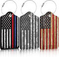 3 Pack Vintage American Flag Luggage Tags for Suitcase USA Flag PU Leather Travel Luggage Tag Privacy Cover ID Label for Women Men Baggage Backpack Handbag School Bag