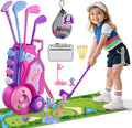 Toddler Golf Set 2-4 Years, Kids Golf Club with 8 Balls, 4 Plastic Clubs, Putting Mat, Scoreboard, Storage Bag, Indoor Outdoor Game with Golf Cart Sport Toy Gift for Baby Boys Girls Age 3-5, Pink