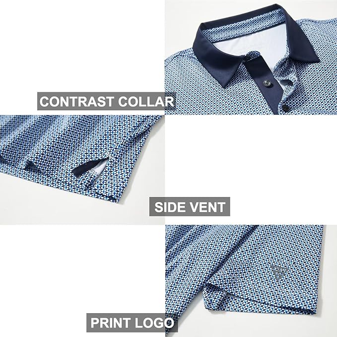 Golf Shirts for Men Dry Fit Short Sleeve Print Performance Moisture Wicking Polo Shirt