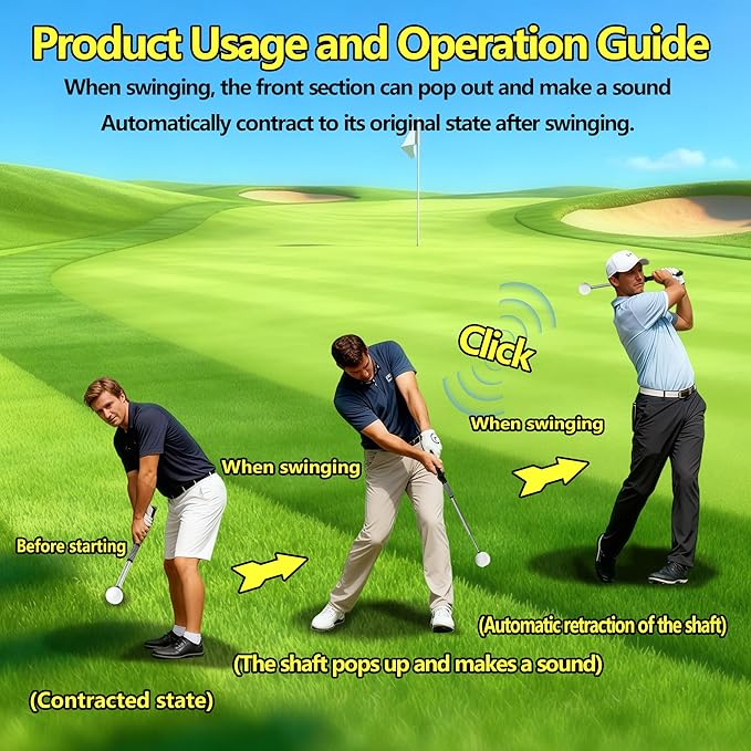 Pro-Level Right-Handed Retractable Golf Swing Trainer, for Chipping Hitting Practice & Pre-Round Warm-Up Golf Swing Training Aid and Golf Grip Trainer for Indoor & Outdoor Use