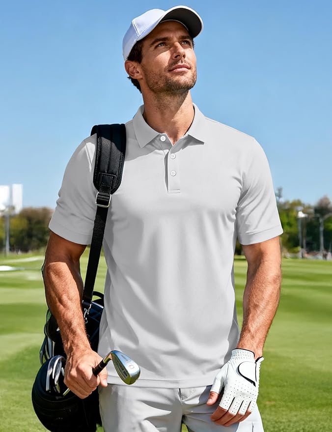 MAGCOMSEN Men's Polo Shirts 3 Buttons Casual Work T Shirts Quick Dry Short Sleeve Golf Shirt Pique Jersey Outdoor Performance