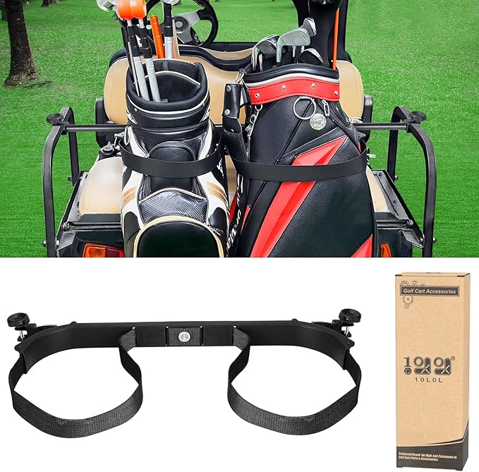 10L0L Upgraded Golf Bag Stand Attachment, Adjustable Rear Cart Bag Holder for Yamaha, EZGO and Club Car, No-Drilling Required Club Rack with Etra Strap