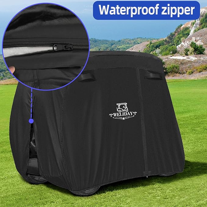Golf Cart Cover Compatible with Yamaha EZGO Club Car, 2/4/4+2 Passengers Golf Cart Cover with Three Zipper Doors, Water Resistant Polyester Fabric for All-Weather Protection