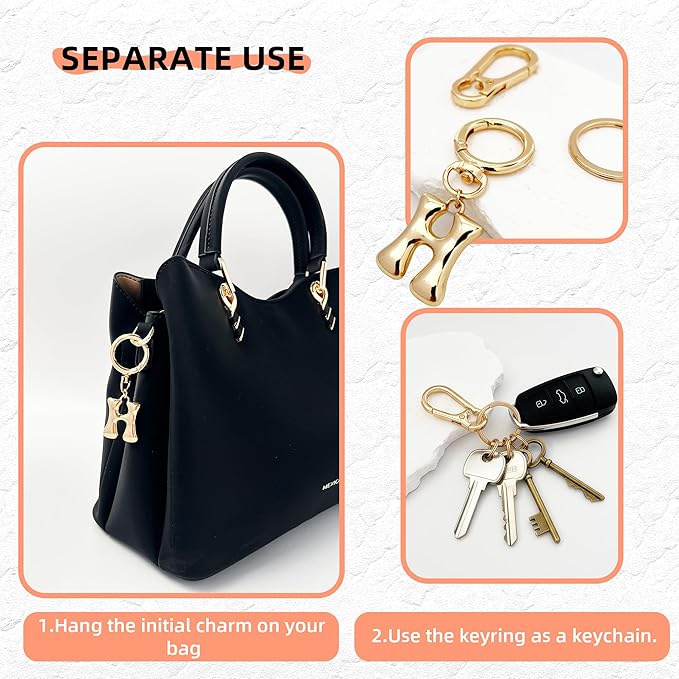 Gold Bubble Heart, Cherry, Bow & More Designs Letter Initial Keychain Bag Charms – Cute Purse Charms for Handbags