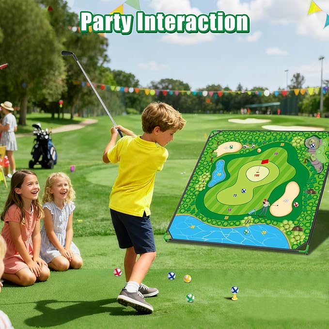 Golf Chipping Game Set, 71 x 71 in Large Golf Practice Mat with 2 Adjustable Clubs, 24 Sticky Balls, Portable Indoor Outdoor Golf Training Set, Perfect Backyard Golf Game Gift for