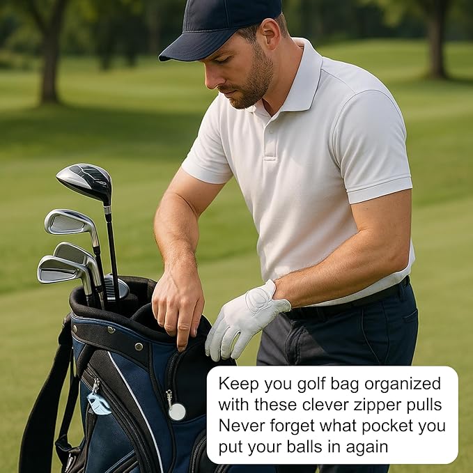 Impact sports Golf Zipper Bag Tags – Set of 4 Fabric Golf-Themed Zipper Pulls – Includes Golf Ball, Glove, Tee, and Phone Tag – Stylish and Functional Golf Bag Accessories