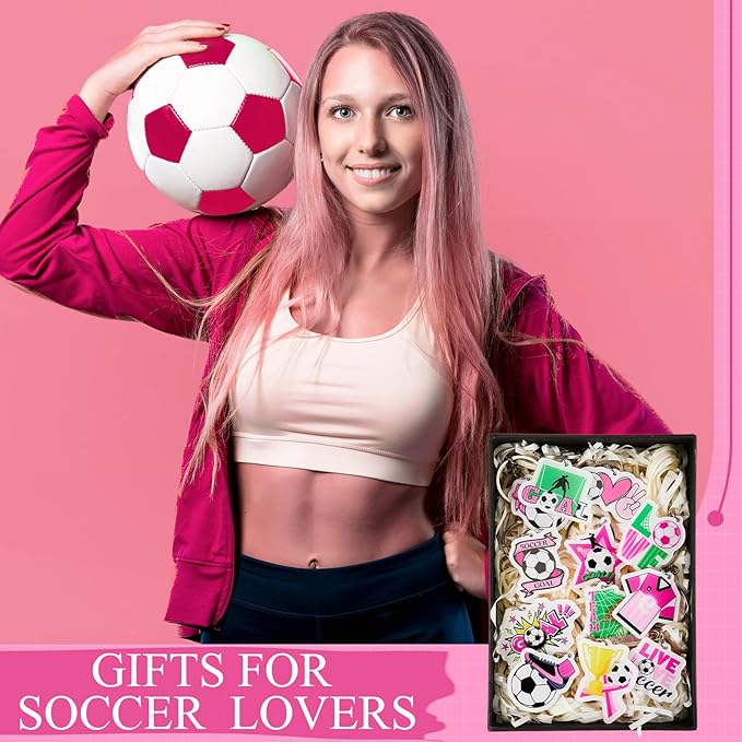 Batiyeer 36 Pack Pink Soccer Ball Keychains Bulk Party Favors Sports Ball Key Chains Funny Keyring Gifts for Women Men Birthday Supplies