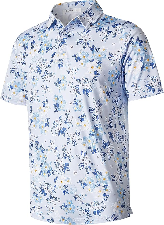 zeetoo Men's Polo Shirts Hawaiian Golf Polos Shirts Short Sleeve Performance Moisture Wicking Mens Golf Shirts