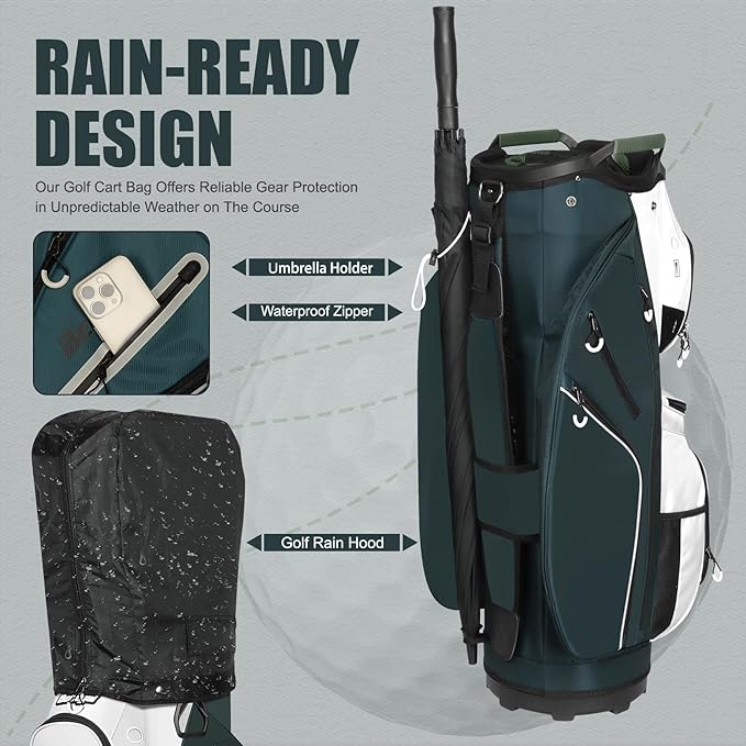 Golf Cart Bag 15 Way Organizer Divider Top Golf Club Cart Bag for Men Women with Cooler, Handles and Rain Cover