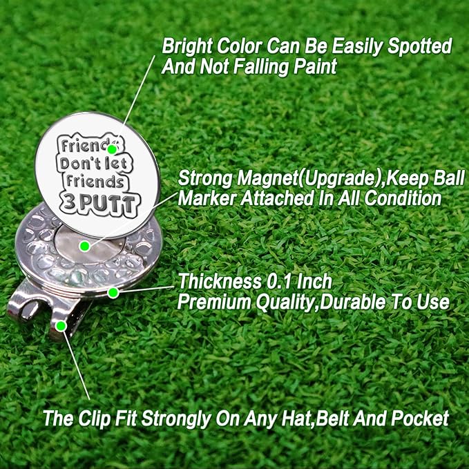 FINGER TEN Golf Ball Marker with Hat Clip Markers Assorted Patterns Value Gift Set Mark Golf Divot Tool Accessories for Men Women Kids