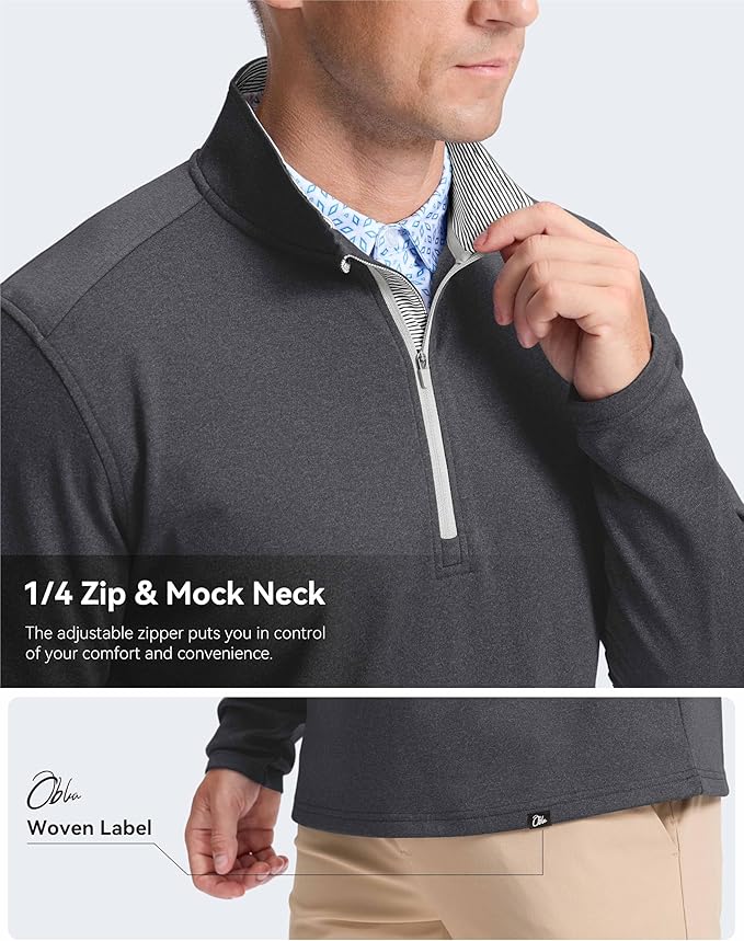 Obla Golf Quarter Zip Pullover Men Fleece Mock Neck Sweatshirt Winter Warm 1/4 Zip Long Sleeve Golf Shirt