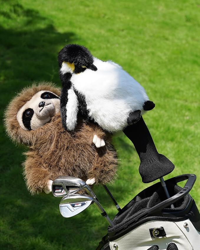 Big Teeth Funny Plush Driver Headcover Animal, Groundhog Gopher Penguin Driver Head Cover for 460cc Club, Sloth Leprechaun Crocodile Golf Head Covers for Woods and Driver Protector