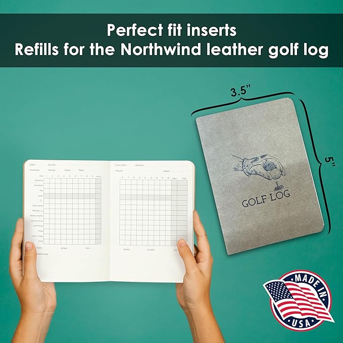 Northwind Personalized Golf Log Book – Handcrafted Full-Grain Leather Golf Score Notebook, Refillable Journal, Made in USA, Custom Engraved Gift for Men & Women Golfers