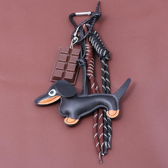 Unique Keychain Designer Rope Bag Charms for Handbag - Cute Teddy Bear Purse Charm - Leather Dachshund Accessory