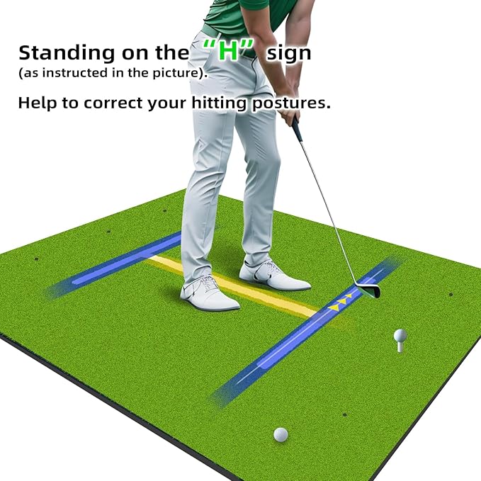 Golf Mat 5x4ft Thicken Golf Hitting Mats Outdoor, Golf Practice Swing Mat, Golf Stance Mat, Golf Training Aid, Non-Slip/High-Elastic Base, w/ 10 Golf Tees & 8 Golf Balls