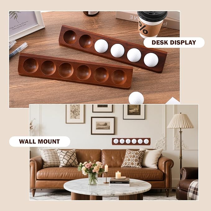 2-Pack Wooden Golf Ball Display Case & Holder - Wall Mount/Tabletop Versatile Hidden Installation for Collector's Balls & Premium Gift (Office/Home Decor)