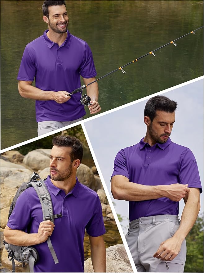 TACVASEN Mens Polo Shirt Short Sleeve Tactical Performance Collared Work Golf Shirts Dry Fit Pique Polos for Summer