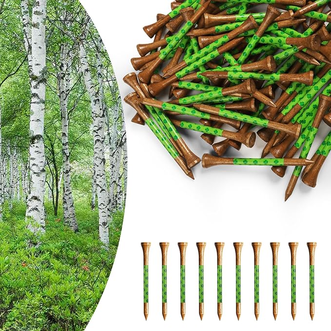 Amy Sport Golf Tees Western Birch Wood 5X More Durable 5X Stronger Value 50 Pack 1 1/2 2 3/4 3 1/4 Inch, Reduce Friction Wooden Long-Lasting, Spin Tall Sturdy Base for Stability