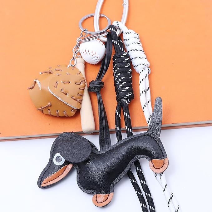 Unique Keychain Designer Rope Bag Charms for Handbag - Cute Teddy Bear Purse Charm - Leather Dachshund Accessory