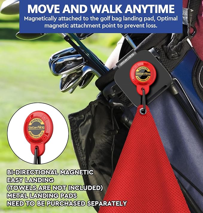 Magnetic Clip for Golf Towel,Removable Industrial Magnetic Accessories Design for Strong Hold to Golf Carts or Clubs (2, Red)