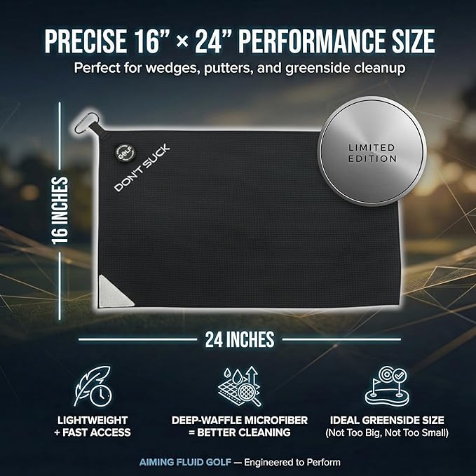 Don't Suck Collection - with Durable 4-Prong Golf Tee PureFlight Tech for Straighter and Longer Drives and Limited Edition Microfiber Magnetic Golfing Towel (16"x24")