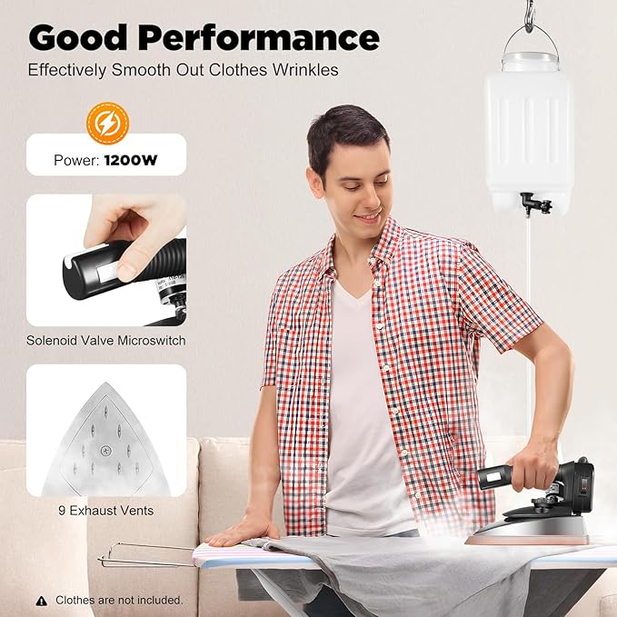 Gravity Feed Steam Iron 1200w 110v Powerful Clothing Steamer Gravity Commercial Steamer Temperature Settings Steam Iron Large-Capacity Water Bottle Industrial Electric Steams Irons Set