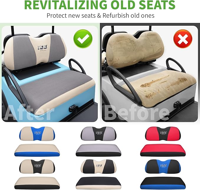 10L0L Golf Cart Seat Covers Universal for Yamaha G29 Drive2 Club Car DS Precedent Tempo Standard Front Seats, Breathable Mesh Bench Seat Cover, No Drilling Seat Cushion - All-Season Comfort
